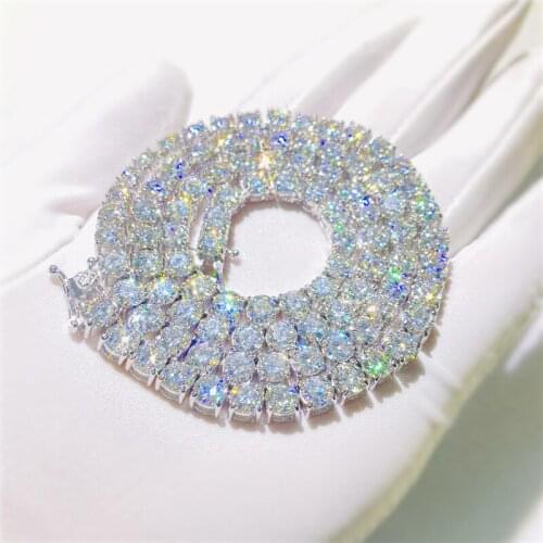 Moissanite Tennis Chain Necklace S925 Sterling Silver Choker White Gold Plated Cuba HipHop Fine Jewelry 16-24inch