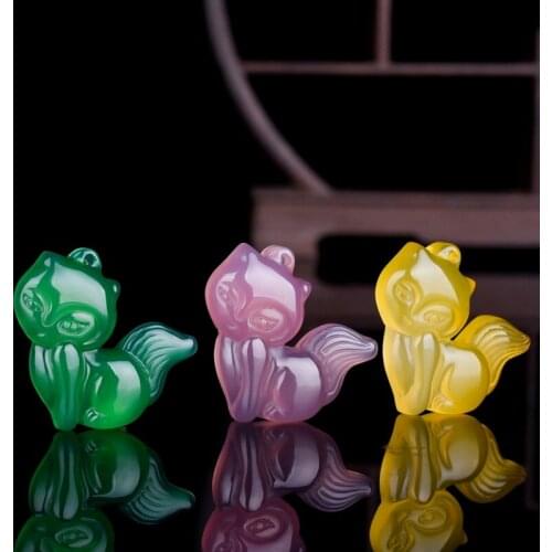 Natural Green Chalcedony Fox Jade Pendant Necklace Chinese Hand-Carved Agate Charm Jewelry Amulet Fashion men women gifts