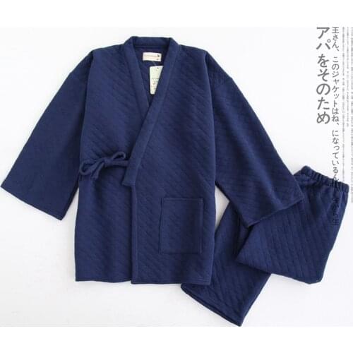 New Mens Air Cotton Kimono Pajamas To Keep Warm In Autumn and Winter Thickened Cotton Loose Large Size Home Work Men Pjs Sets