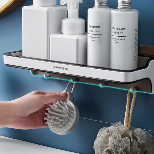 Punch-free Bathroom Shelves with Hook Wall-Mounted Bathroom wall storage rack Bathroom Organizer Storage Rack Accessories