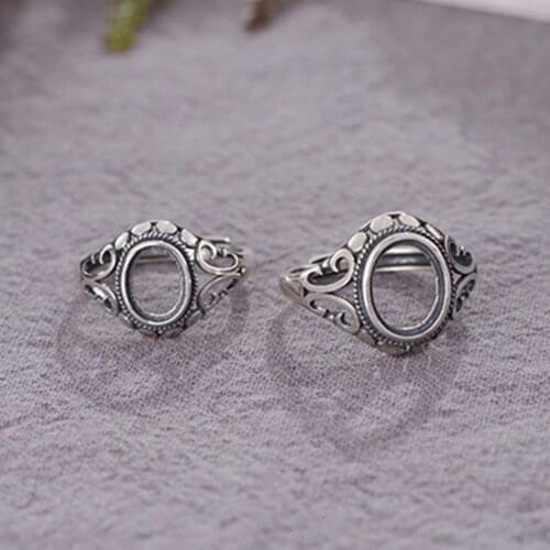 Joanlyn Ring Blank (6x8mm/8x10mm Oval Blank) Adjustable Thai Sterling Silver Ring Base Oval Cabochon Ring Setting R954B