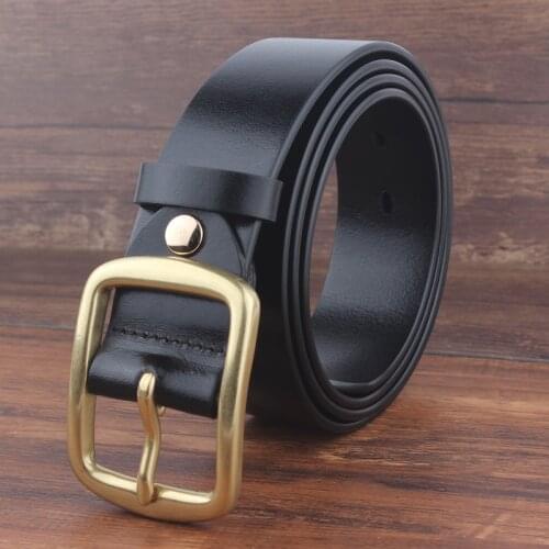 2018New fashion cowhide durable girdle man recreational comfortable soft retro copper buckle belt archaize solid colors belt