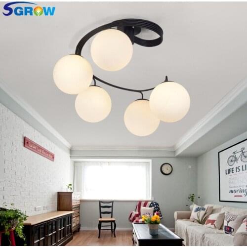 SGROW 3/5 Heads Glass Ball Ceiling Light Modern Simple Hanging Lamp Indoor Lighting for Bedroom Living Room Dinning Room Lampara