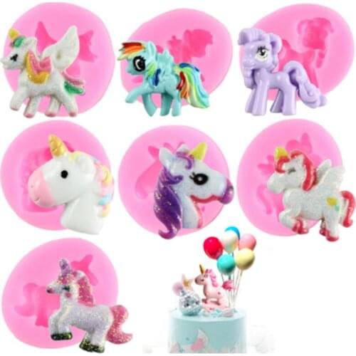 Unicorn Cake Border Silicone Mold Cupcake Topper Fondant Cake Decorating Tools Baby Birthday Candy Polymer Clay Chocolate Molds