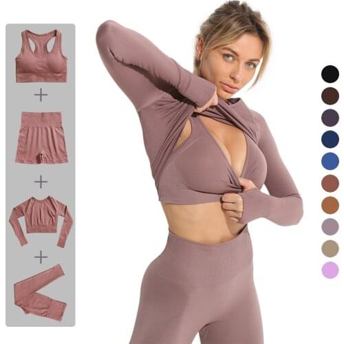 Sportswear yoga set Tights top for seamless Sport outfit fitness gym set shorts High waist Women bra tracksuit suit long sleeves