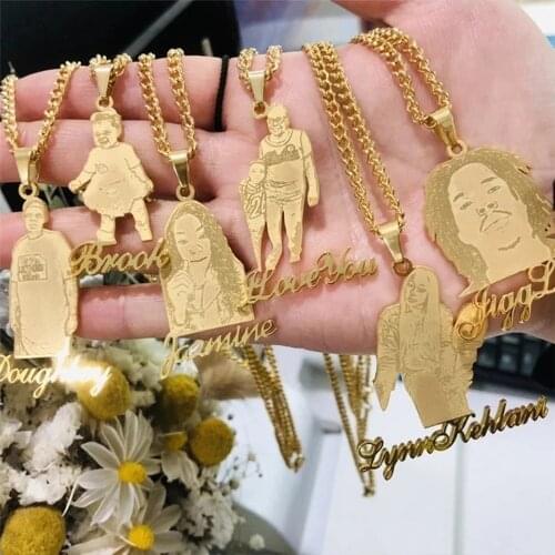 Noelia Custom Cartoon Name Pendent Necklace for Kids Custom Personal Portrait Photo Nameplate Pendent for Family Jewelry Gifts