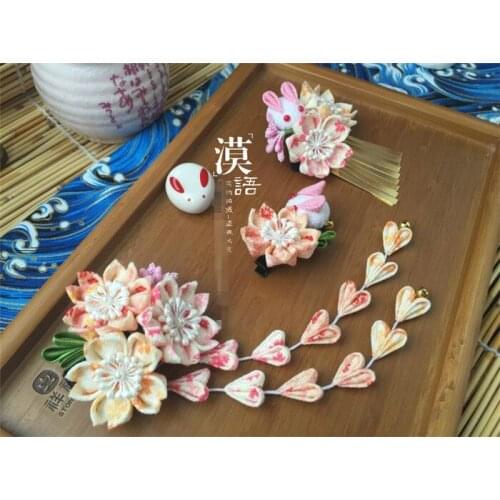 Hand made hairpin cotton cloth hair clip barrettes Japanese style anime cosplay accessories free shipping sakura bunny orange