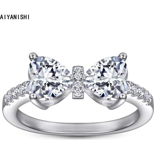 AIYANISHI Real 925 Sterling silver Bowknot Rings Sona Diamond Engagement Wedding Band Rings for women Bridal Statement Jewelry