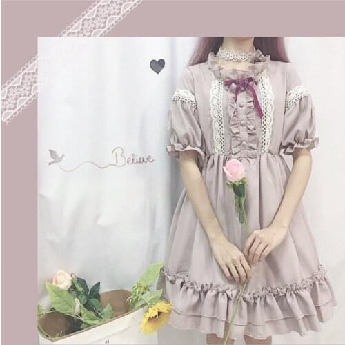 Japanese Gothic Punk Style Bow Lace Cosplay Dress For Women Harajuku Summer Women Lolita Dress Cute Kawaii Ruffles Party Dress