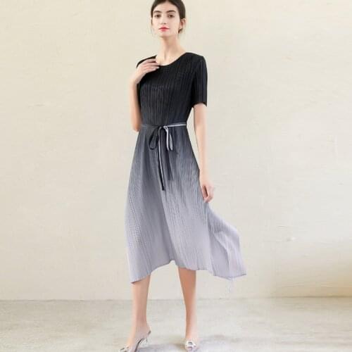 Issey Miyake pleated woman dress elegant 2021 summer new French niche skinny belt long skirt for women in clothing