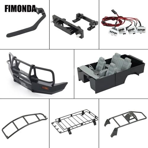 1/10 RC Crawler Car Land Cruiser LC80 ABS Interior Body Mount Roof Rack Bull Bar Bumper Snorkel LED Lights for SCX10 TRX4 Redcat