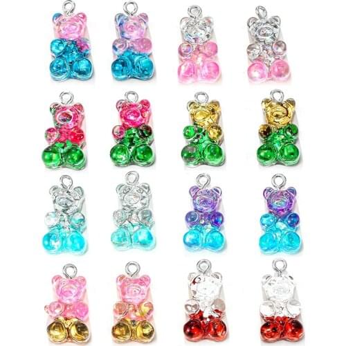 10Pcs Crystal Candy Bear Pendant Charms for Necklace Bracelet Earrings Jewelry Making Diy Findings Bears Christmas DIY Making AA