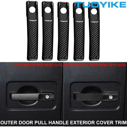 5PCS Real Carbon Fiber Exterior Outer Door Pull Handle Cover Trim Panel Sticker For Mercedes BENZ W464 Brabus G63 G500 GRZ 12-19