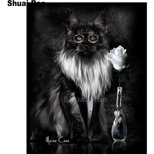 5D DIY Diamond Painting balck cat white rose patterns bead embroidery diamond full square round Diamond mosaic Cross Stitch art