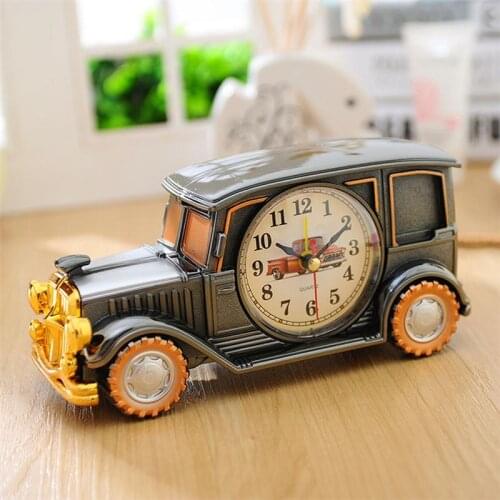 Vintage Car Shape Clock Retro Desktop Alarm Clock Night Light Bedside Home Bedroom Office Table Decoration