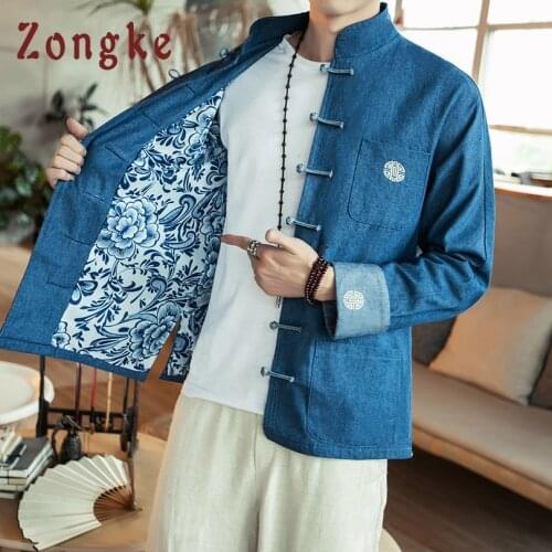 Zongke 2021 Chinese Style Denim Jacket Men Clothes Jeans Jacket Men Clothing Mens Denim Jacket Black Outerwear M-5XL