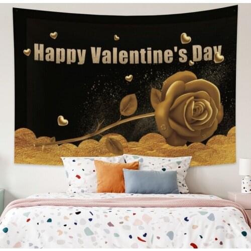 Happy Valentines Day Golden Rose Tapestry Vintage Exotic Summer Plant Nature Frame for Bedroom Photography Wall Decor