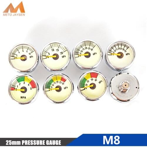 PCP Paintball Pump Valve 25mm M8x1 Thread Inch Mini Pressure Gauge Scuba Manometre 5mpa 10mpa 20mpa 30mpa 35mpa 40mpa