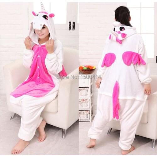 Animal Cosplay Costume Hot Pink Unicorn Onesies Pajama For Adult Halloween Carnival Masquerade Party Jumpsuit Clothing