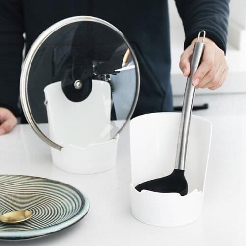 Creative kitchen shelf multi-functional plastic pot cover frame spoon finishing without punching Home Kitchen Accessories