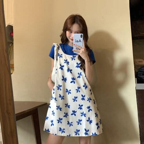 Summer Suit Women 2020 New Korean Style Loose Short-sleeved T-shirt + Suspender Dress Fashion Two-piece Suit