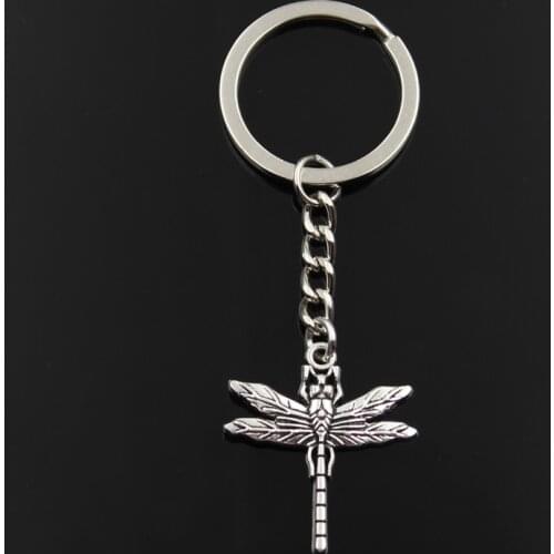 Fashion Keychain 32x28mm dragonfly silver color pendants DIY Men Jewelry Car Key Chain Ring Holder Souvenir For Gift