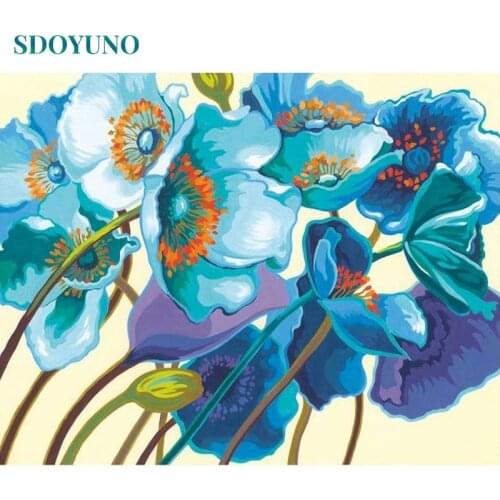 SDOYUNO 60x75cm Painting By Numbers Blue Flowers DIY Paint By Numbers On Canvas Kits For Adult Frameless Home Decor Hand Paintin