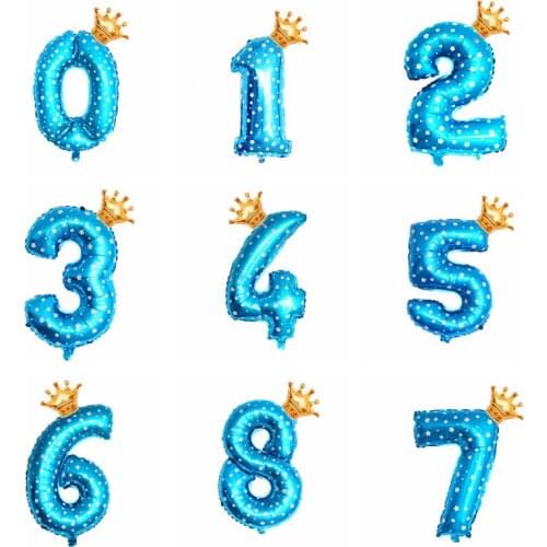 1Set 32inch Figures bule and Rose Gold Number Crown Foil Balloon Float Air Inflatable Balls For Boys Girls Birthday Party Decora