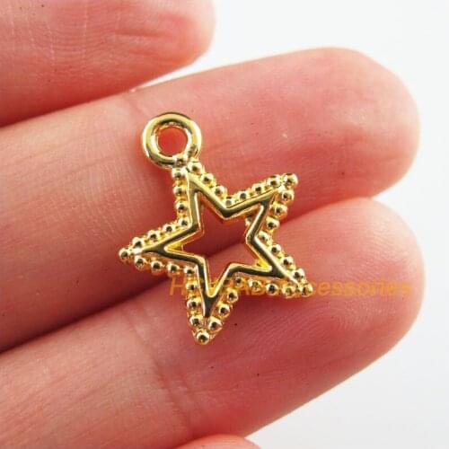 35Pcs Gold Plated Retro Star Circle Charms Pendants 15x17.5mm