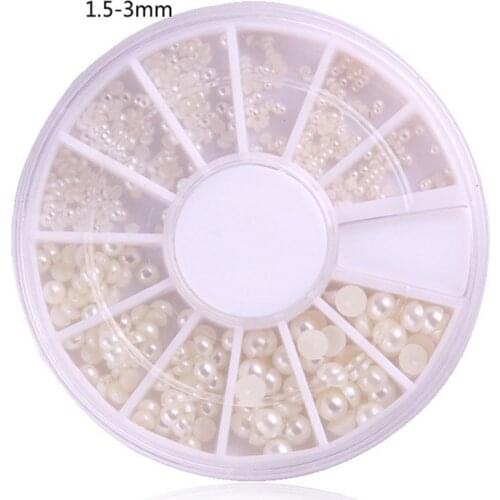 Crystal Pearl 3D Decoration 1.5/2/3MM 12 Grid Nail Art Manicure Nail Rhinestones Flat Bottom Half Circle 1 Box White