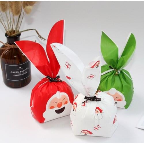 10pcs Merry Christmas Santa Claus Packing Bag Rabbit Ear Sweets Party Bags Cake Gift Bag Apple Candy Cookie Present Packaging