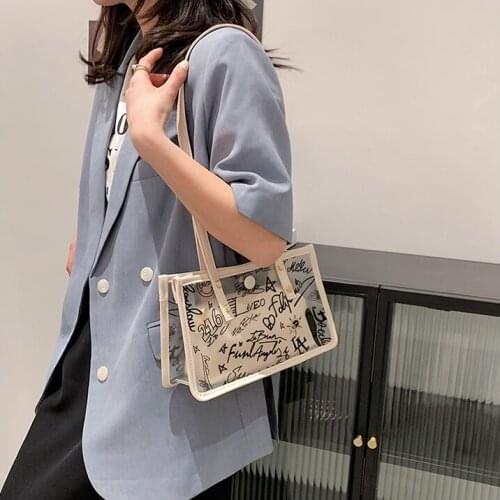 Hand Bags Women Jelly Transparent Graffiti Handbags 2021 New Summer Fashion Large Capacity Shoulder Bag Fashion Shopper Bolsas