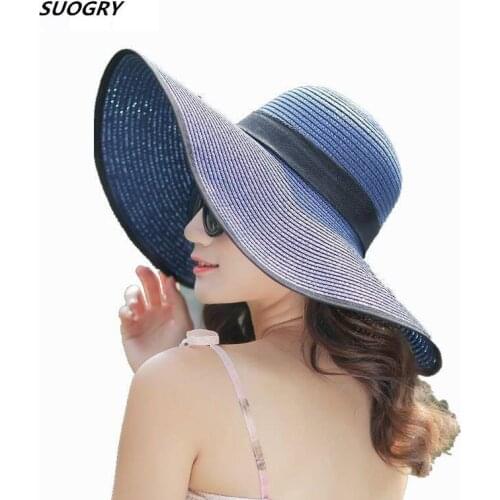Fashion Straw Hat For Women Summer Casual Wide Brim Sun Cap With Bow-knot Ladies Vacation Beach Hats Big Visor Floppy Chapeau