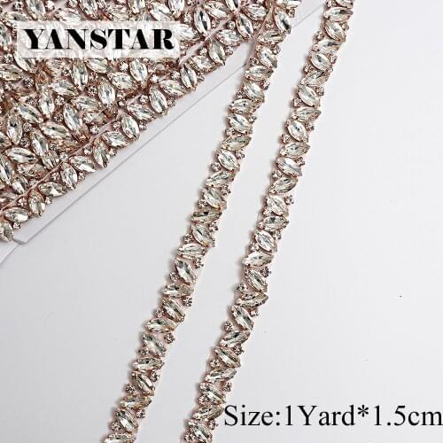 YANSTAR Handmade Rhinestone Applique By The 1.5CM*5Yards Trim Sewing On Bridal Wedding Gown Belt YS968