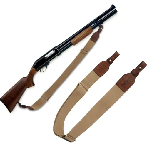 Tourbon Hunting Tactical Gun Sling Durable Webbing Leather Shooting Rifle Shoulder Strap Brown Belt with Brass Buckle 86-129CM