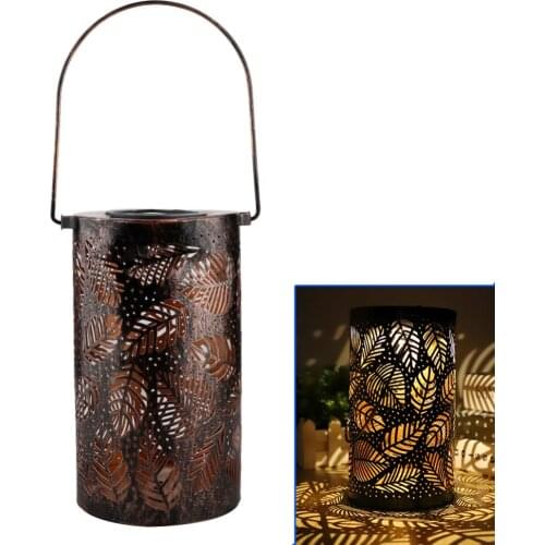 Solar Lantern Lights Outdoor Garden Hanging Lights Metal Leaf Pattern Lights Lamp For Patio Outside Or Table