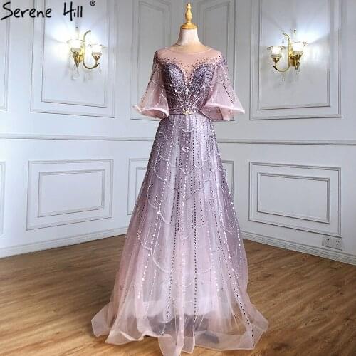 Serene Hill Gradient Dark Green Long Flare Sleeves Evening Dress 2021 A-Line Luxury Beads Women Formal Party Wear Gown CLA70822