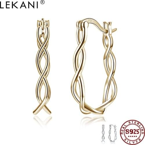 LEKANI Sterling Silver 925 Women Earrings Geometric Twisted Rope Design Party Hoop Earring Hot Selling Fine Jewelry Gift
