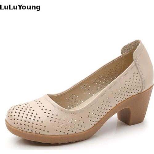 Plus Size Women Shoes High Heel Genuine Leather soft Comfortable Quality Pumps