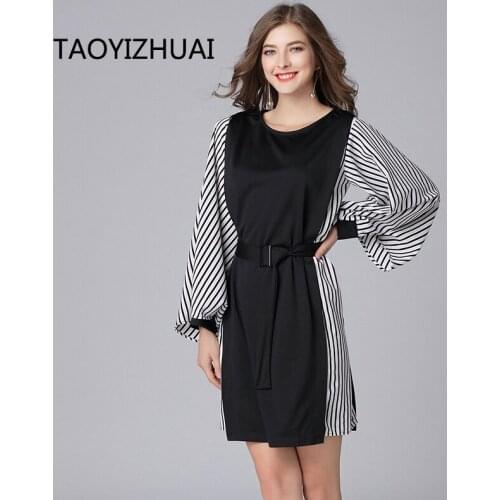 TAOYIZHUAI Autumn new arrival casual style women dress loose sashes batwing sleeves above knee wrist lady party dress 16179