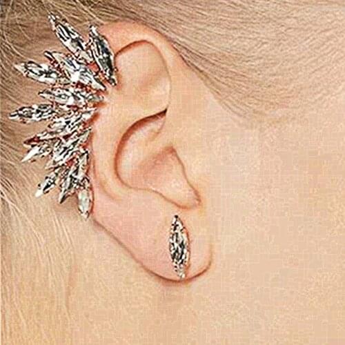 1PC Fashion Personality Full Crystal Feather Wing Ear Cuff Clip Earrings For Women Simple Fake Cartilage Jewelry Accessories