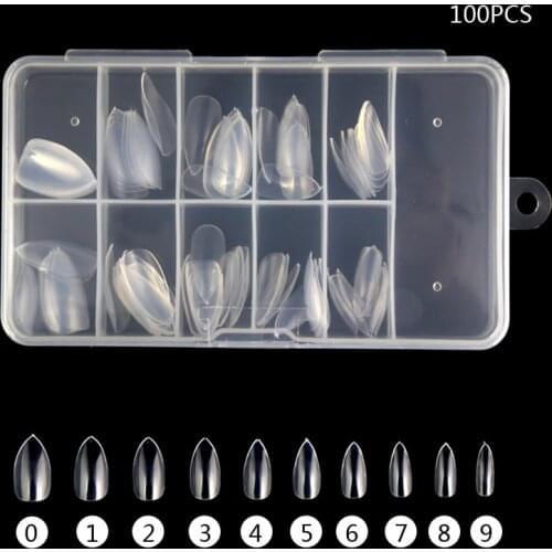 100pcs/box Full Cover Droplet shape fake nails Artificial Long Clear False Nails Art Tips Manicure Tool 10 size press on nails