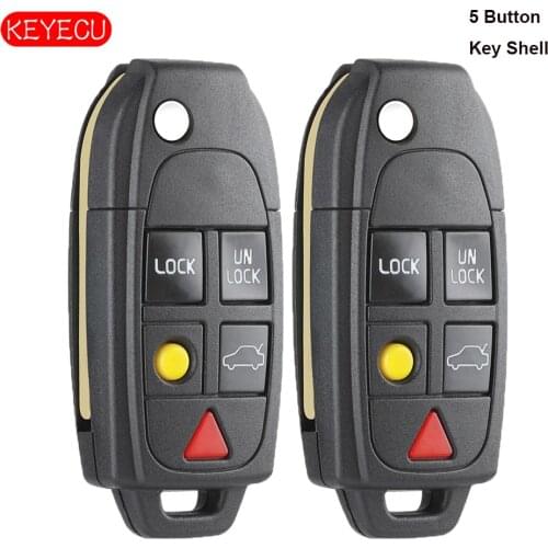 KEYECU 2PCS Flip 5 Button Remote Key Case FOB Replacement for VOLVO S60 S80 V70 XC70 XC90