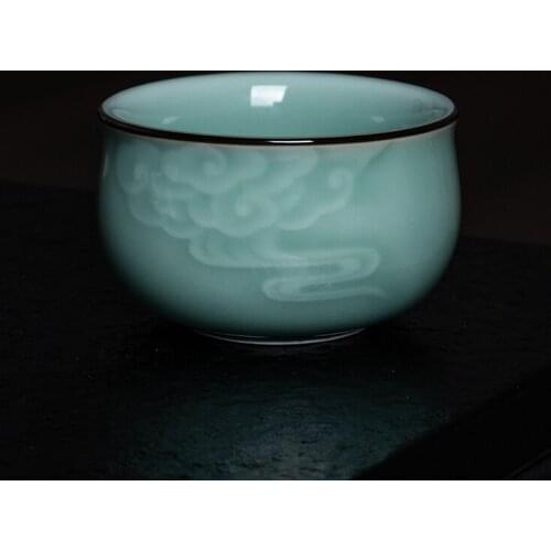 3PCS Longquan Celadon Relief Kung-Fu Household Tea Set Accessories Ceramic Master Mug Chinese Individual Cup Porcelain Teaware