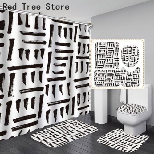 Art Simple Style Waterproof Polyester Fabric Shower Curtain Modern Digital Print Bath Screen 4pcs Set Rugs Mat Anti-slip Carpet