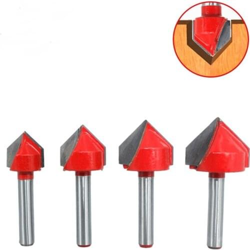 4pcs 6.35mm 1/4 inch Shank 90 Degree V Type Router Bit Edge Forming Bevel Woodworking Milling Cutter for Wood Bits