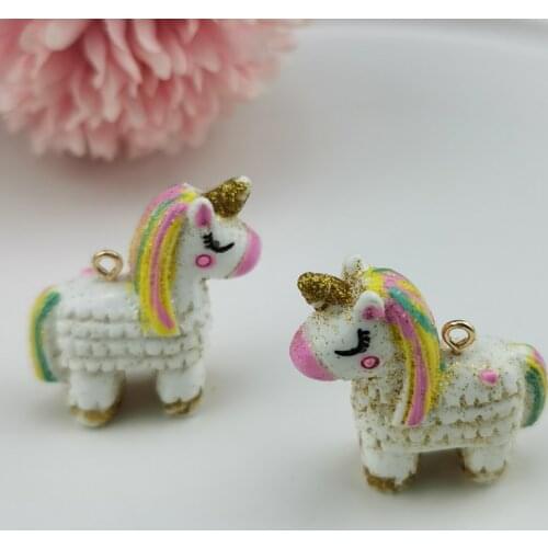 6pcs Shinny Dreamlike Unicorn Resin Charms For Pen Necklace Pendants Findings Cute Keychain DIY Jewelry Accessories Big Size