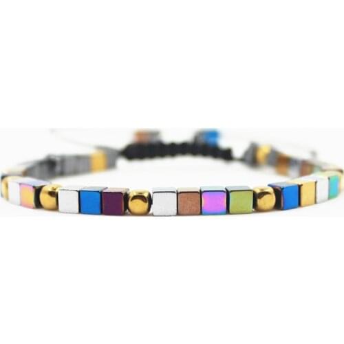 Rainbow Hematite 3mm Beads Charm Mens Bracelet Braiding Macrame Bracelet For Women Men Rope Weave Handmade Jewelry BZB1001