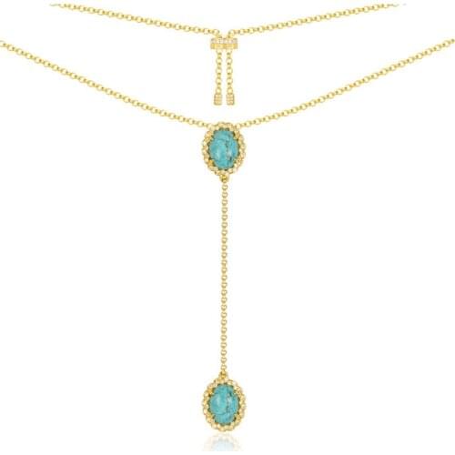 SLJELY S925 Sterling Silver Yellow Gold Color Oval Turquesa Pave Zircon SOLSEIL Necklace Adjust Long Chain Women Fine Jewelry