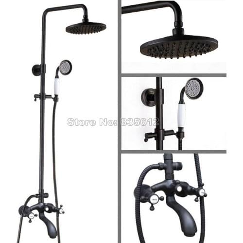 Black Oil Rubbed Bronze Wall Mounted Bathroom Rain Shower Faucet Set With Hold Shower Dual Handles Bath Tub Mixer Tap Whg116